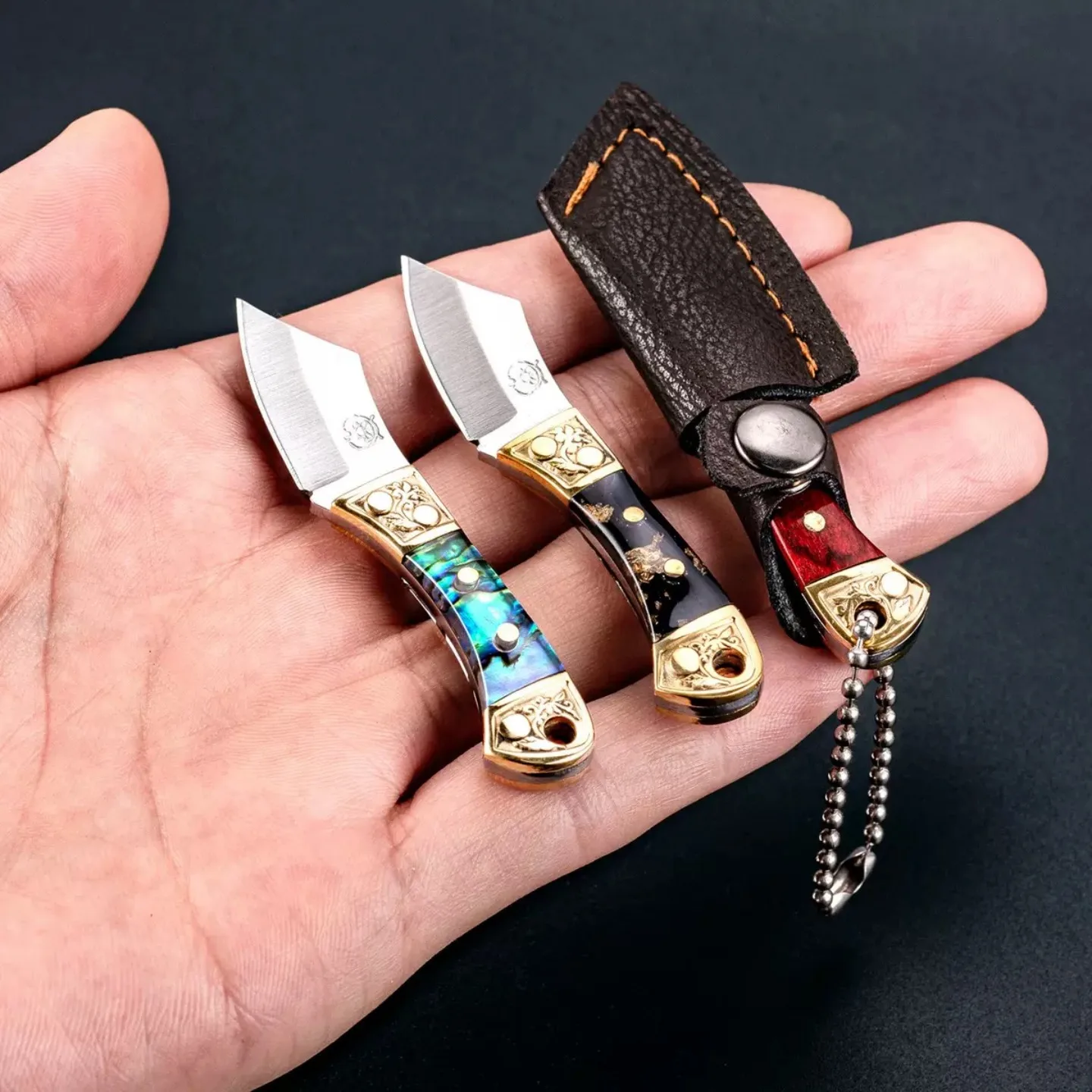Cuchillo de bolsillo mini Damasco acero con mango madera táctico - imagen 3