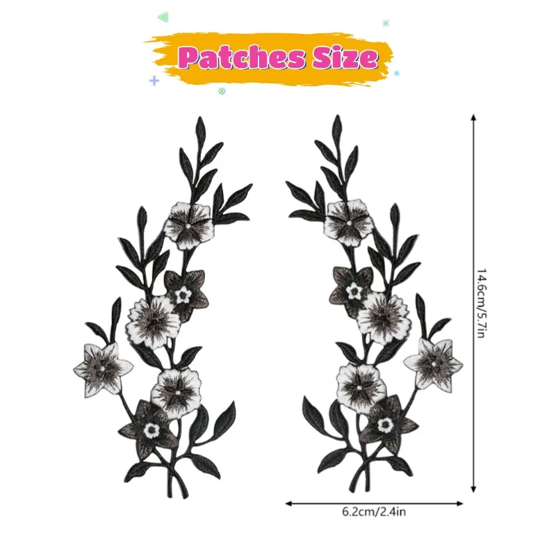 Parche termoadhesivo bordado flores bicolor blanco-negro para gorras - imagen 5