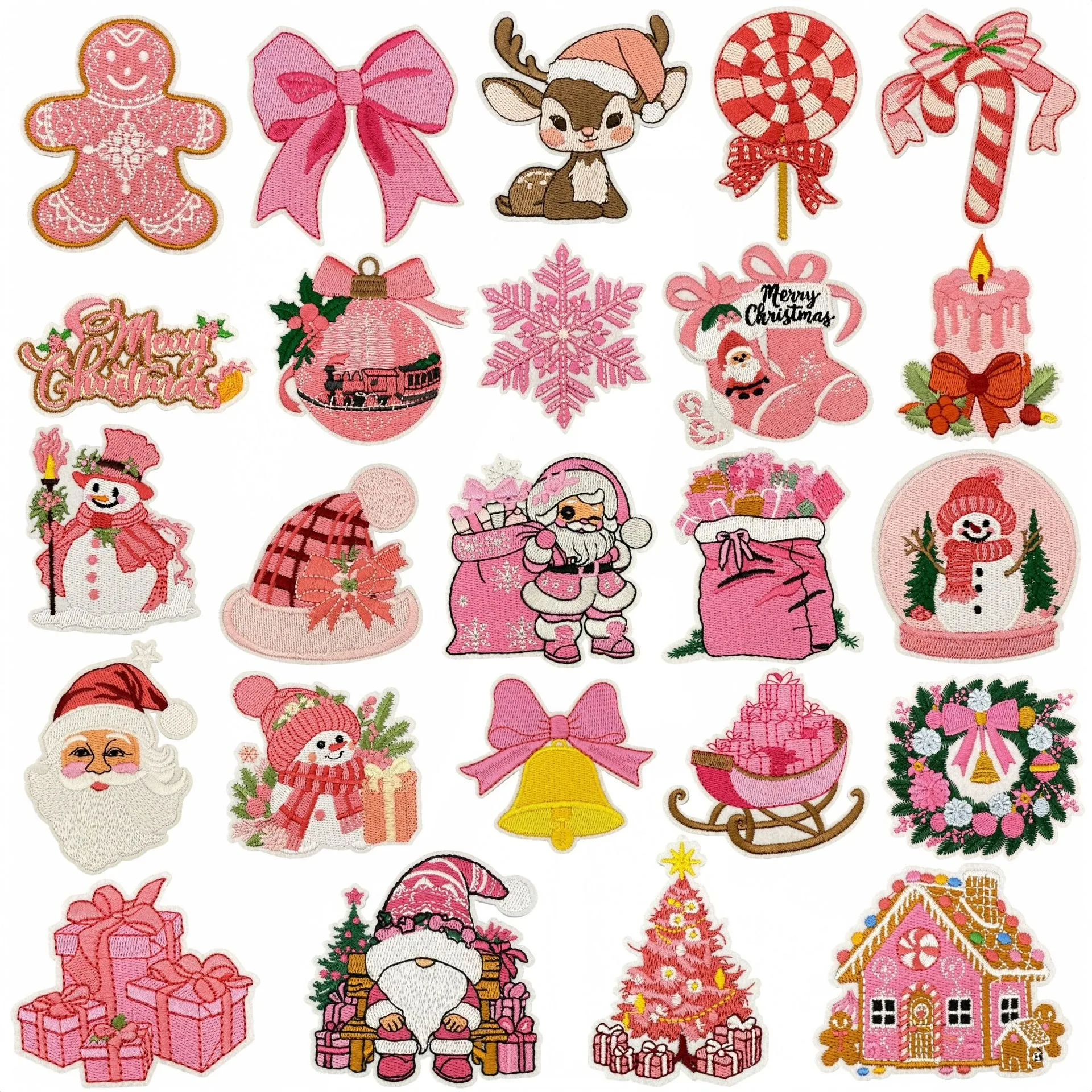 Parche bordado para planchar Navidad Papá Noel rosa y muñeco de nieve - imagen 5