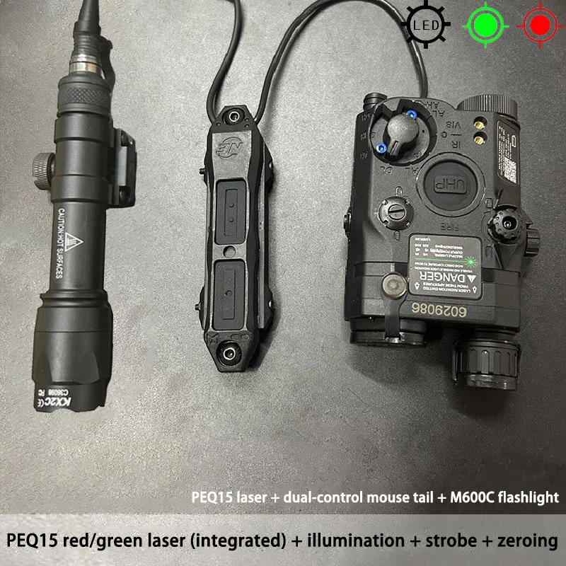 Linterna táctica Airsoft PEQ-15 con láser rojo y verde estroboscópico - imagen 2