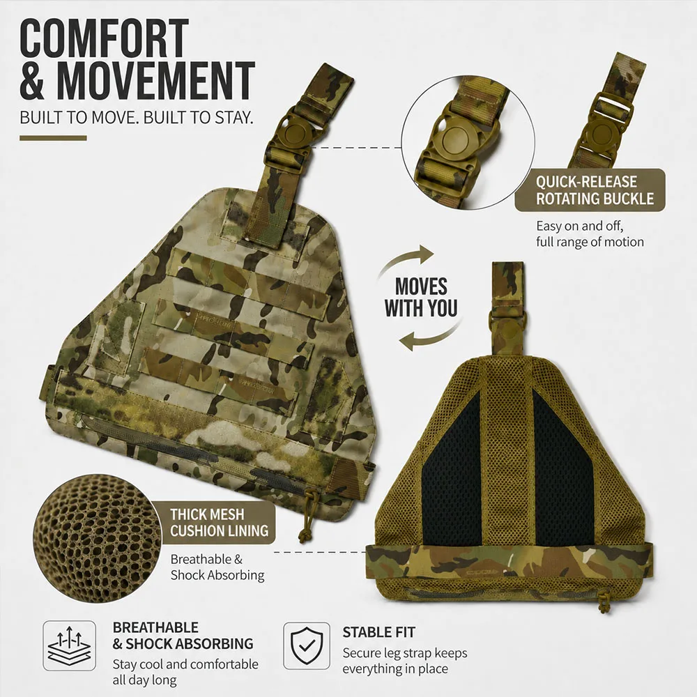 Protector de muslo táctico giratorio con hebilla rápida, pierna airsoft y caza - imagen 3