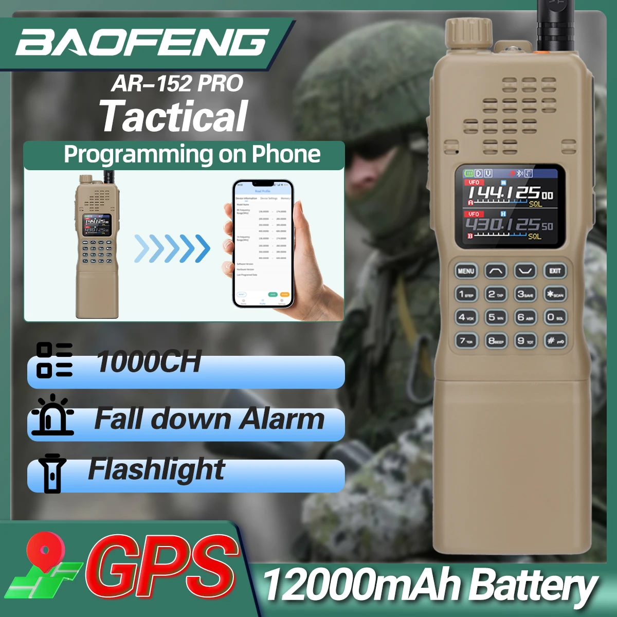 BAOFENG AR-152 Pro walkie radioaficionado GPS Bluetooth VHF/UHF