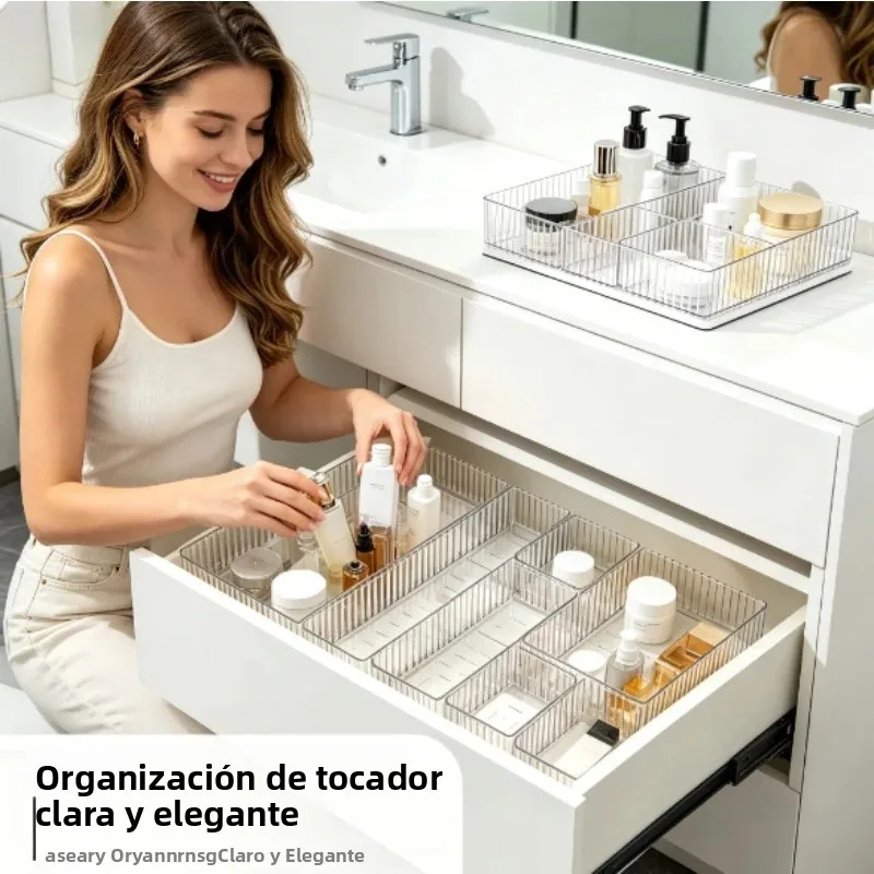 Organizador transparente rectangular para maquillaje con divisiones - imagen 5