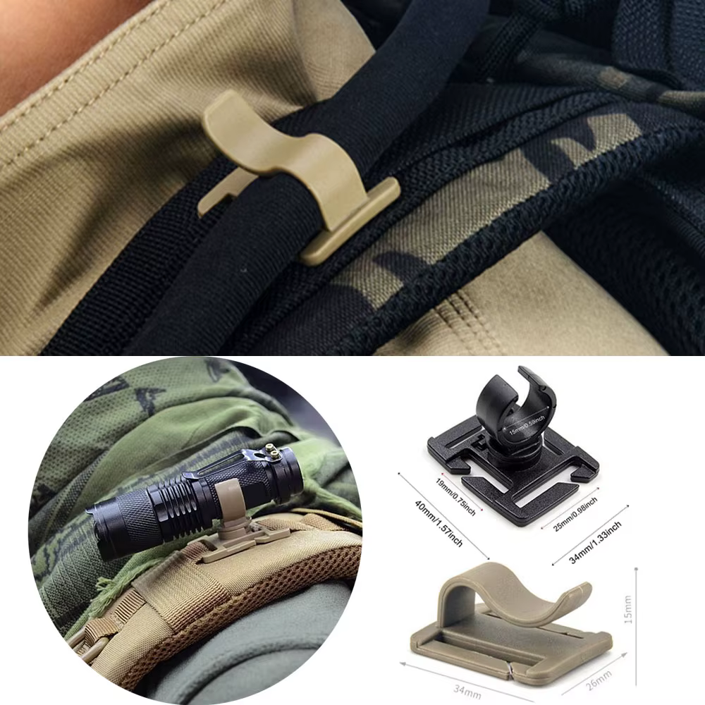Clip táctico en U giratorio 360° para linterna y soporte