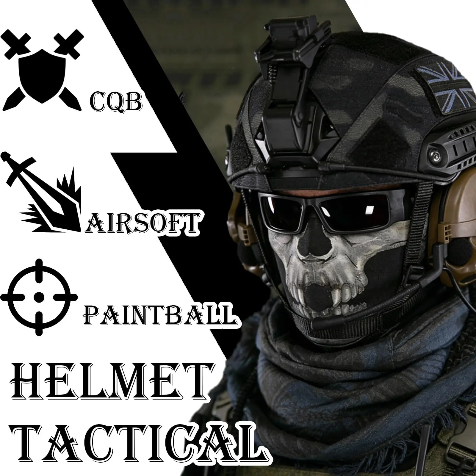 Casco táctico Airsoft con visor NVG PVS-14 y auriculares de protección