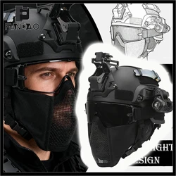 MICH casco táctico con malla metálica facial y linterna para airsoft
