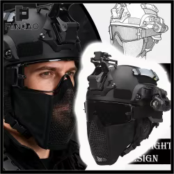 MICH casco táctico con malla metálica facial y linterna para airsoft