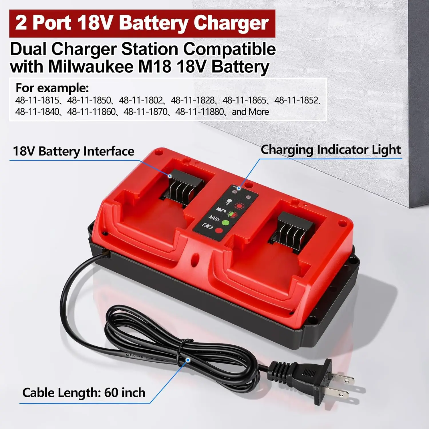 Cargador mini doble puerto para baterías Milwaukee – Carga rápida - imagen 2
