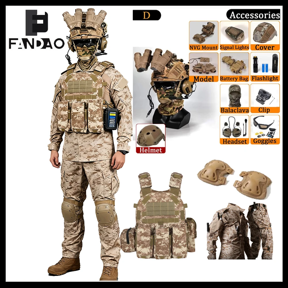 Traje táctico camuflaje con casco y rodilleras para airsoft exteriores - imagen 4