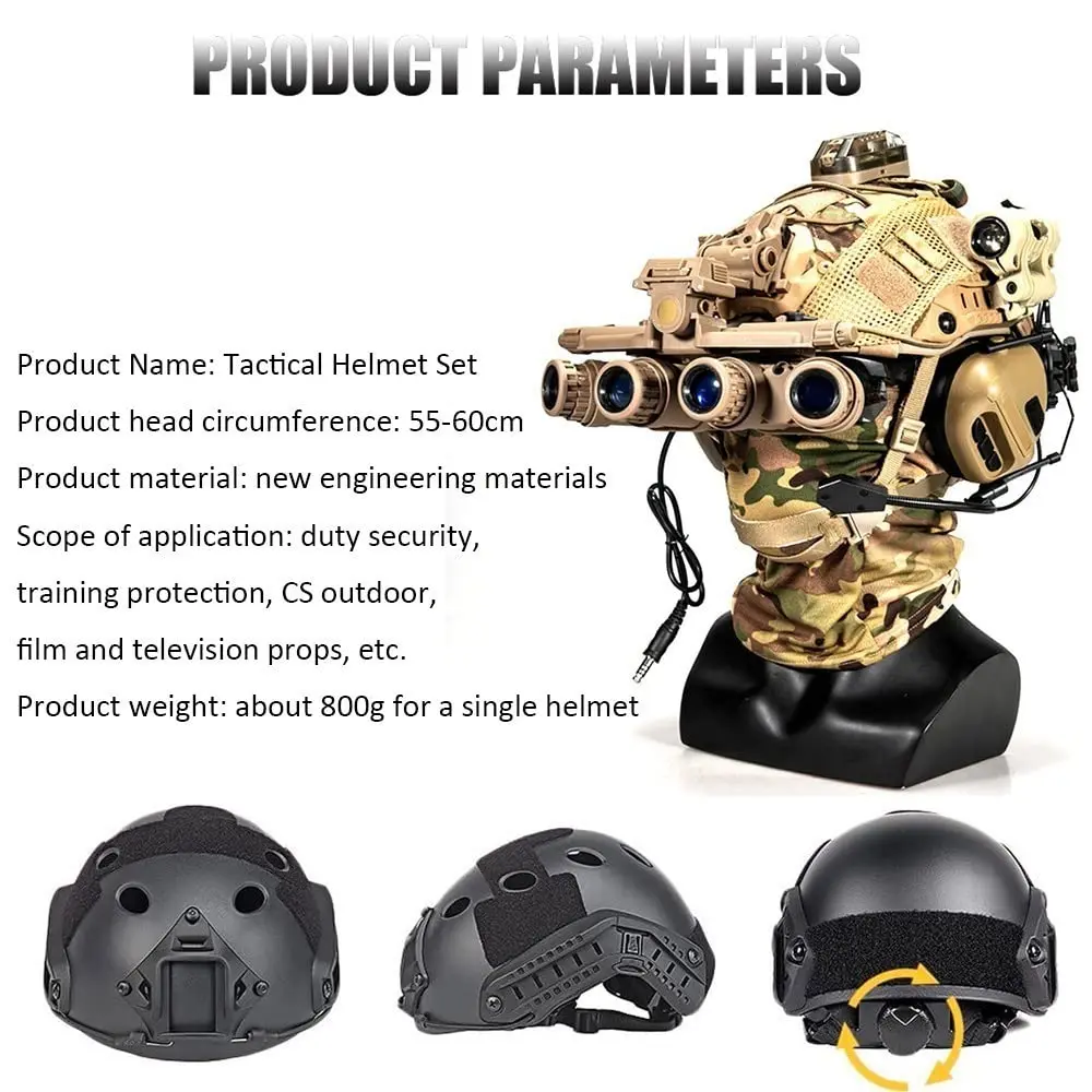 Casco táctico airsoft NVG con protección facial y auriculares - imagen 4