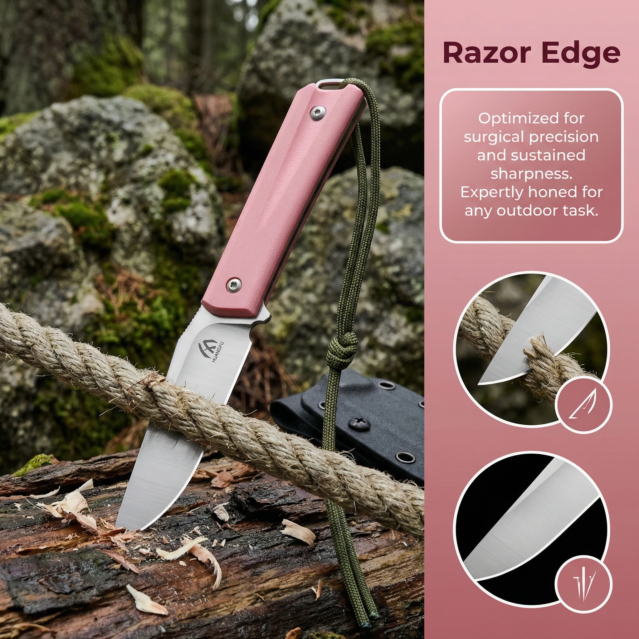 Cuchillo fijo táctico con mango G10 y funda para exteriores
