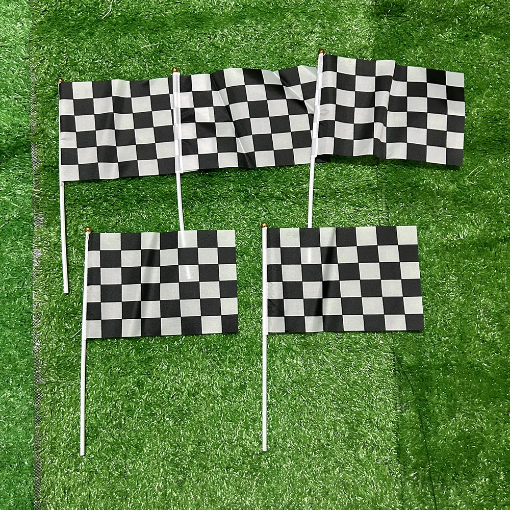 Banderas de mano de carreras con motivo ajedrezado blanco y negro