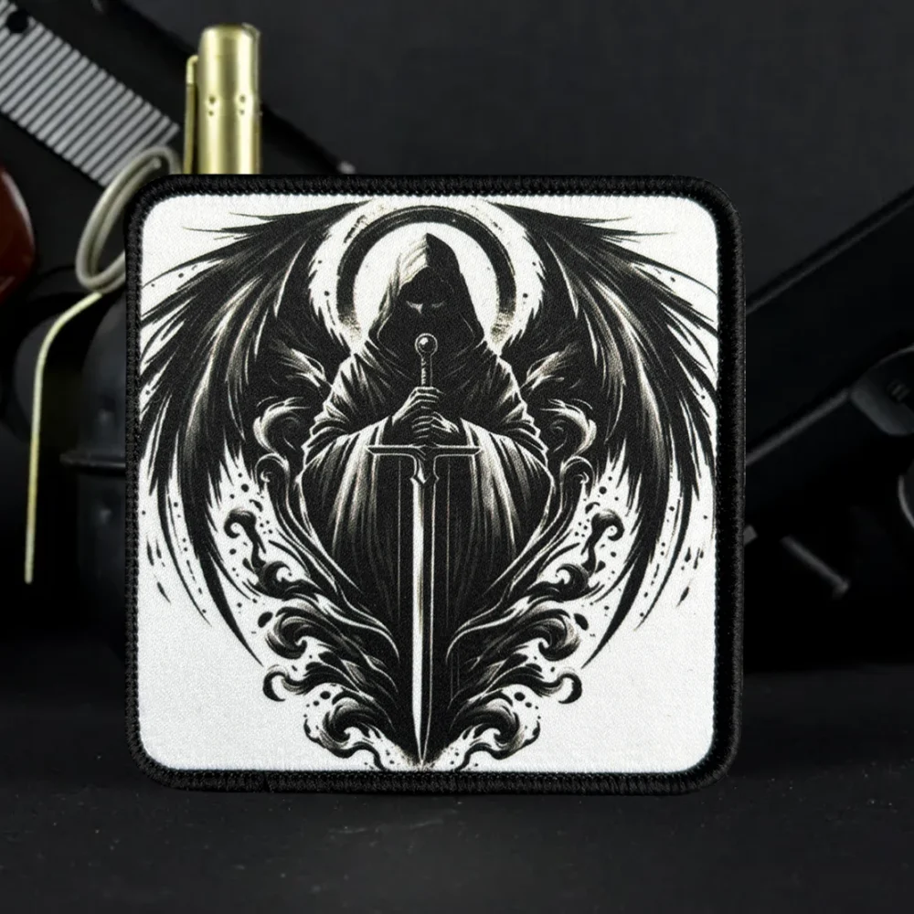 Parche táctico Ángel de la Muerte con velcro, espada alada templario - imagen 4