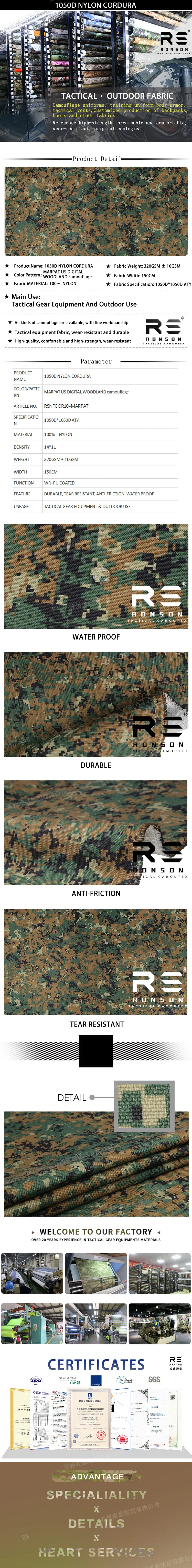 Tela de Cordura MARPAT 1000D con recubrimiento PU