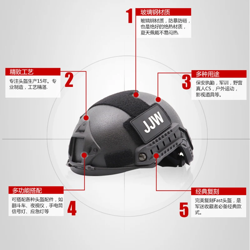 Casco táctico rápido en fibra de vidrio con suspensión Wendy - imagen 5