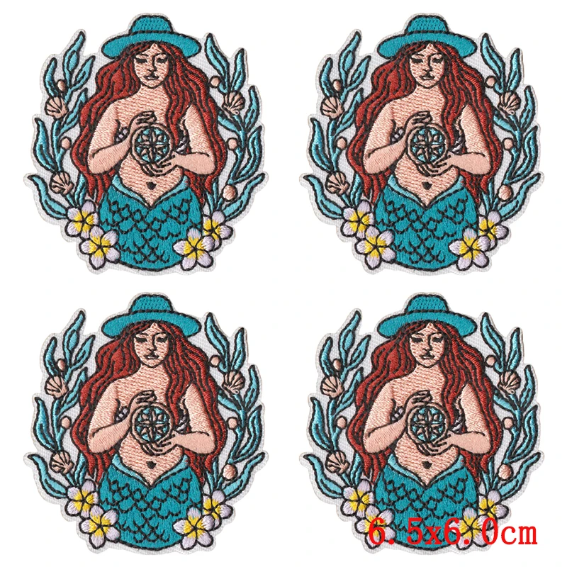 Detalle bordado de parche vintage de sirena
