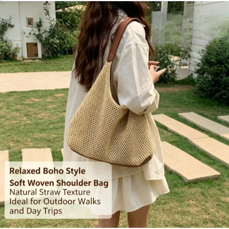 Bolsa de paja para mujer estilo vacacional – bandolera y bolso