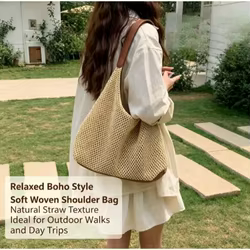 Bolsa de paja para mujer estilo vacacional – bandolera y bolso