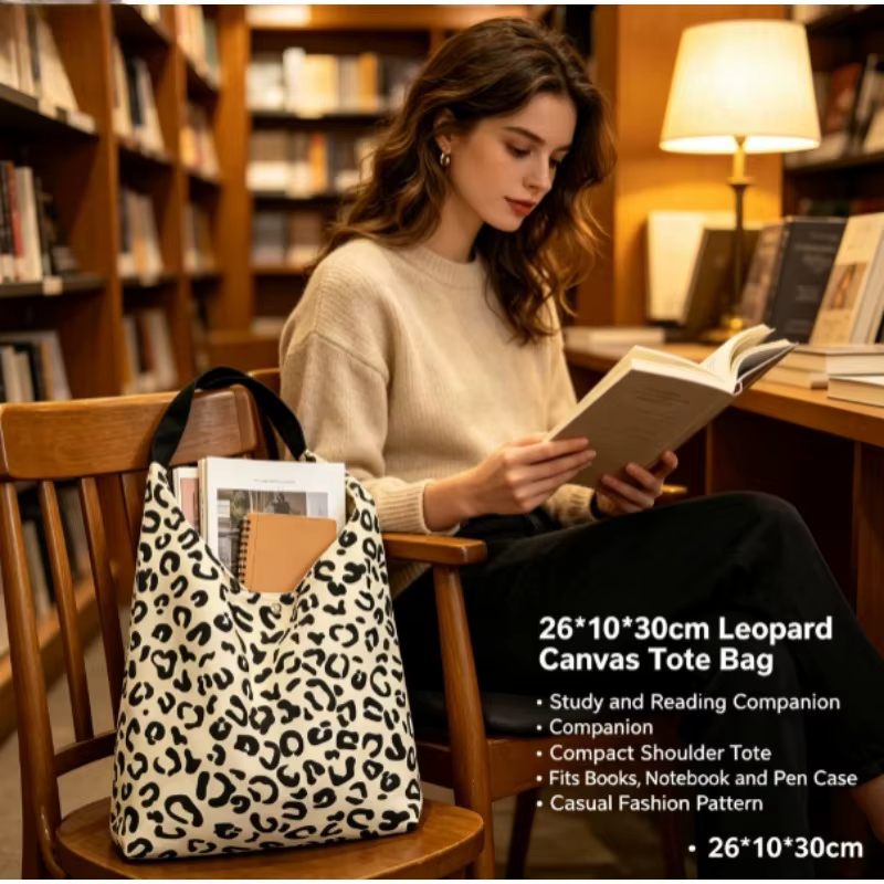 Bolso de mano lona leopardo, gran capacidad elegante casual - imagen 5