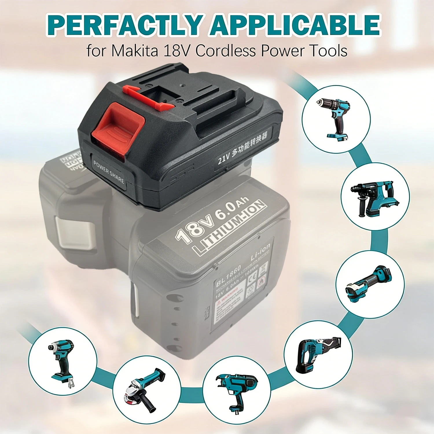 Adaptador de batería Makita 18V para taladro y llave impacto - imagen 5