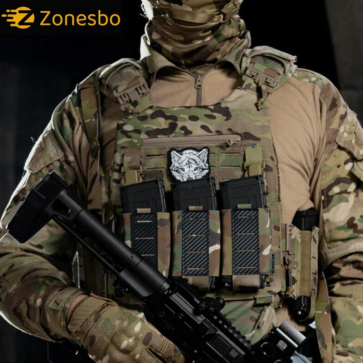 Bolsa Táctica Triple Portacargadores 5.56 MOLLE con Drenaje - imagen 2