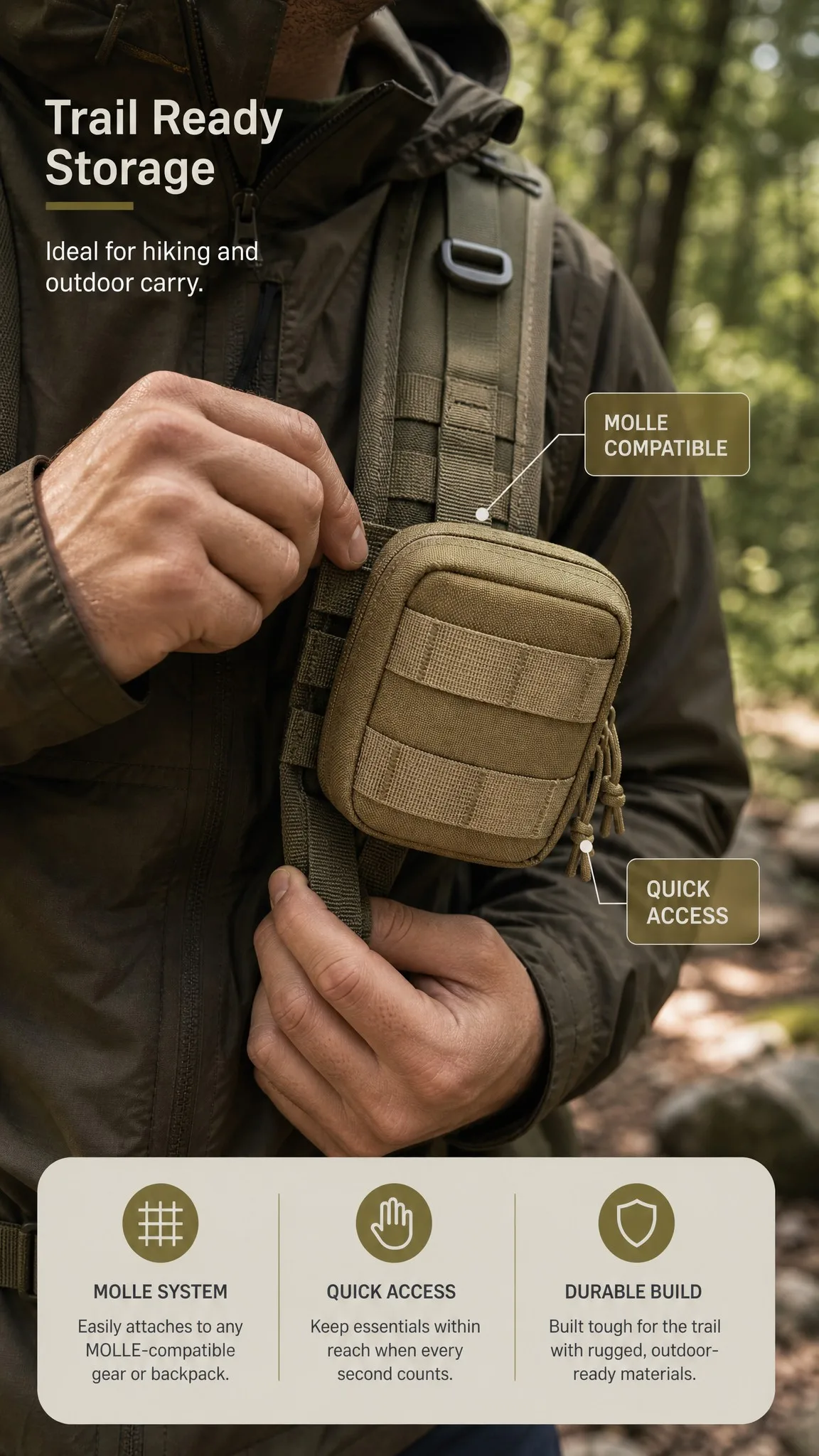 Parte trasera con sistema MOLLE para enganchar al equipo