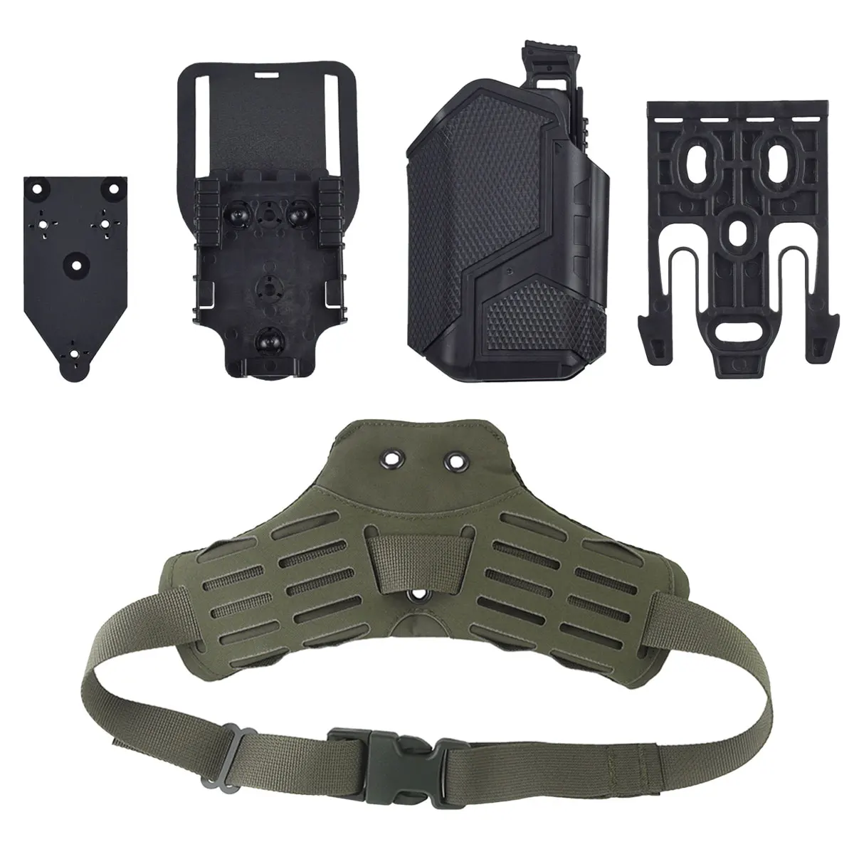 Fundas pierna tácticas MOLLE QLS – Plataforma ajustable para airsoft y caza