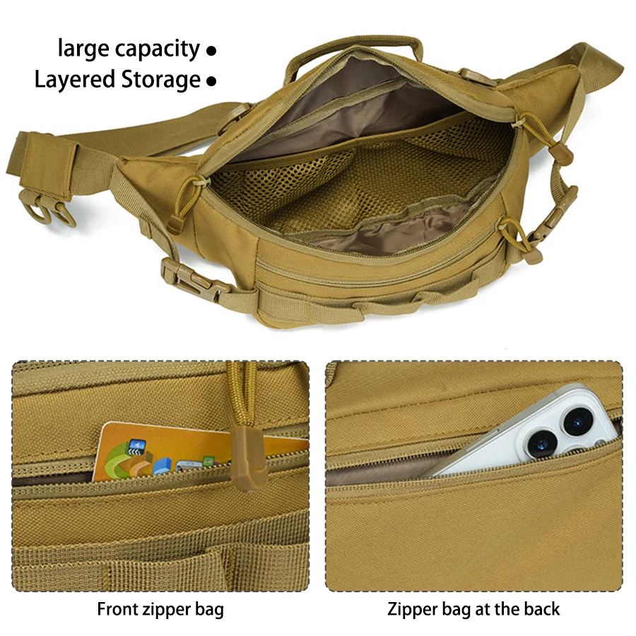 Bolsa táctica de cintura MOLLE con doble cremallera y bandolera - imagen 3