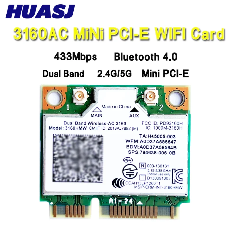 Tarjeta Wi‑Fi AC-3160 con interfaz Mini PCI‑E
