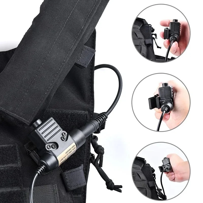 Detalle del botón PTT y clip trasero