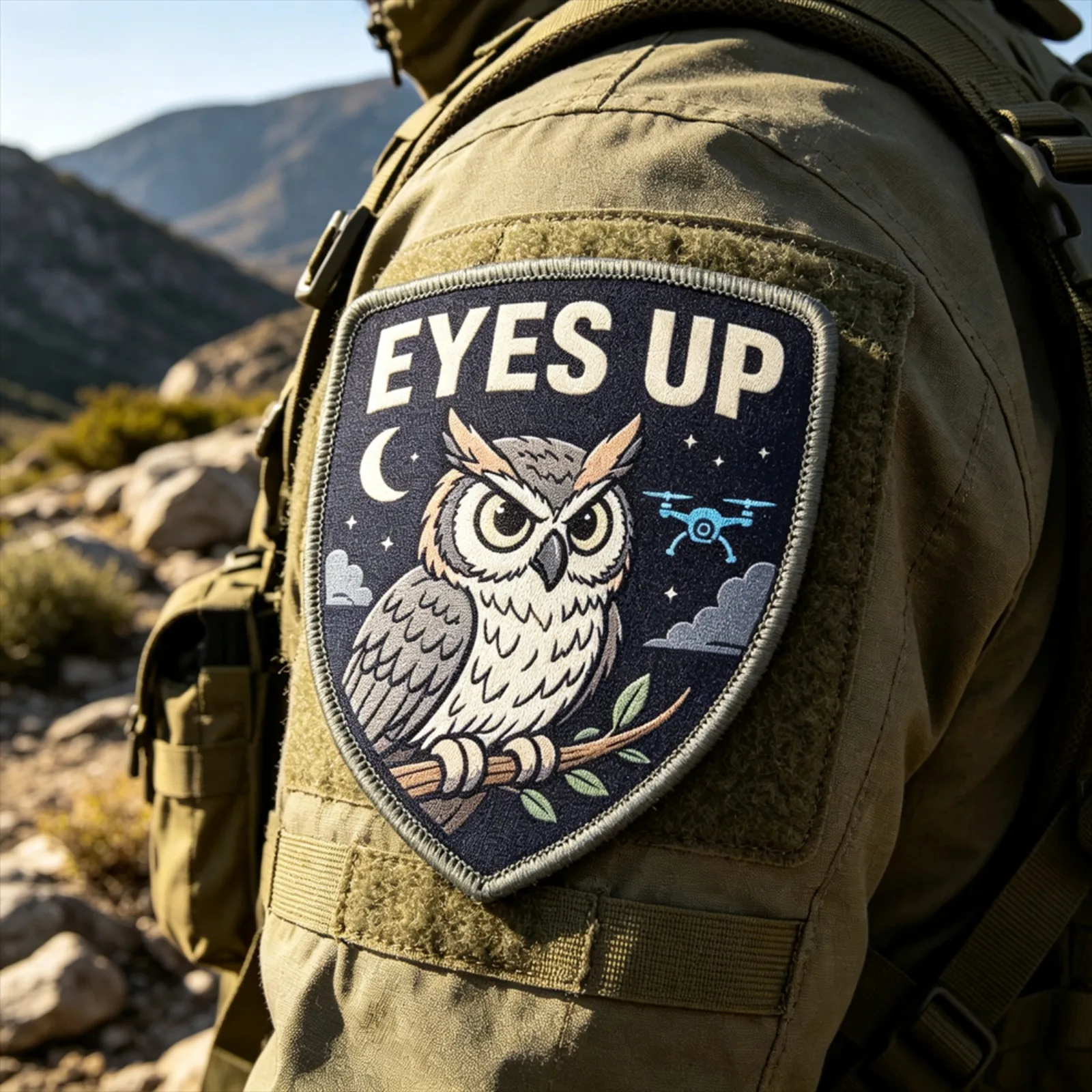Vista del parche táctico con forma de escudo