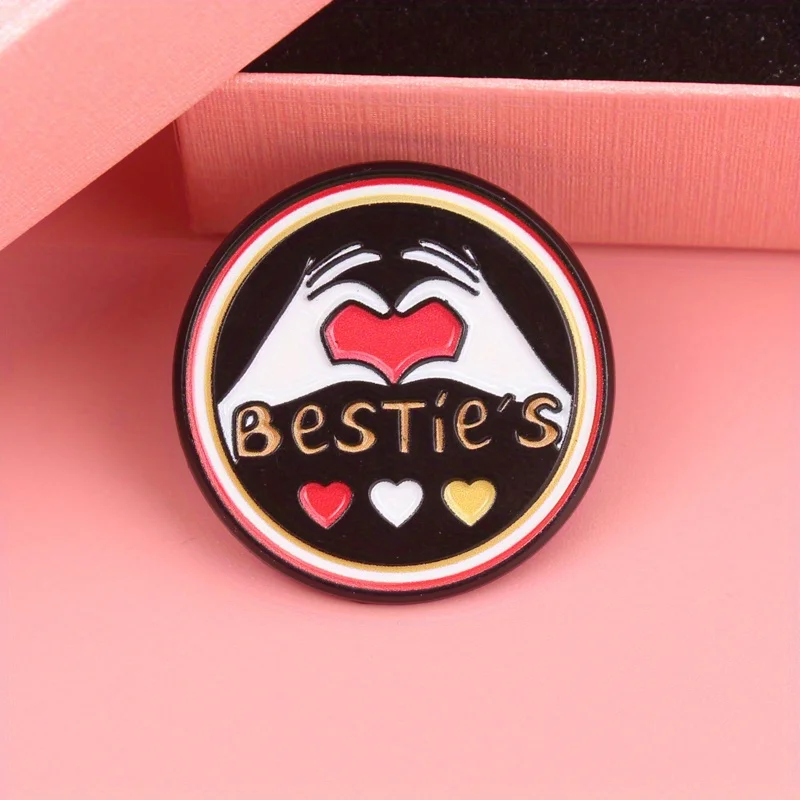 Bestie pin esmaltado manos de corazón amistad rojo dorado blanco - imagen 3