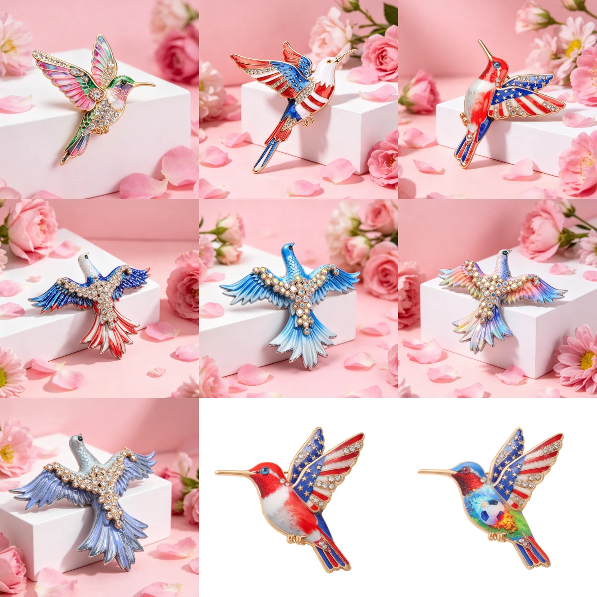 Broche vintage de esmalte de colibrí con strás – animal - imagen 4