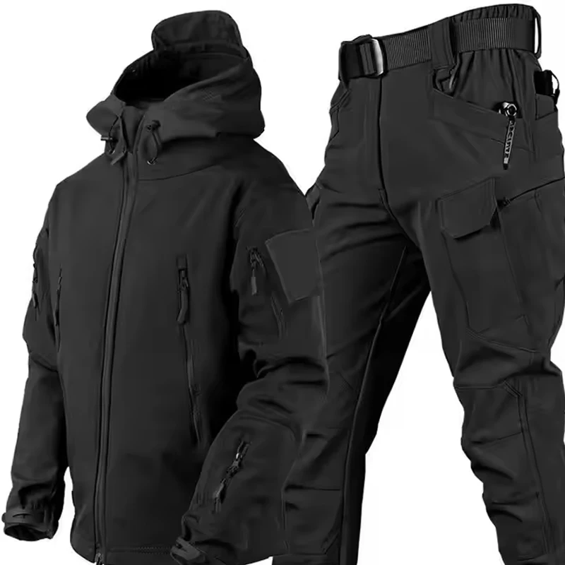 Conjunto táctico hombre cortavientos con capucha, impermeable cargo - imagen 2