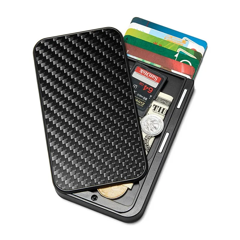 Bolsa RFID fibra de carbono para tarjetas, caja Faraday antifraude