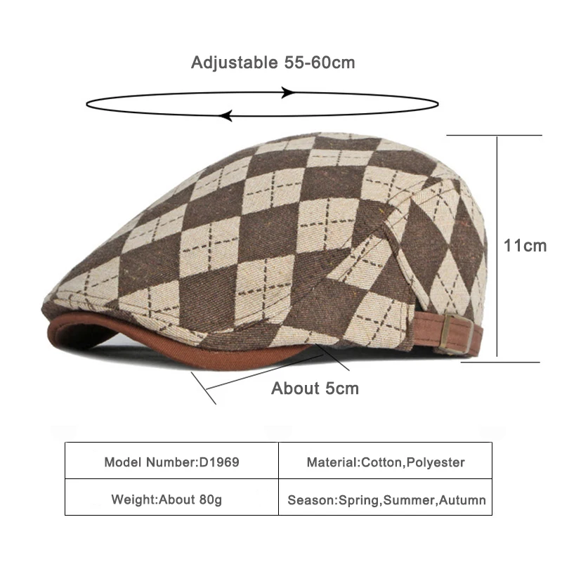 Boina y gorra retro a cuadros con visera