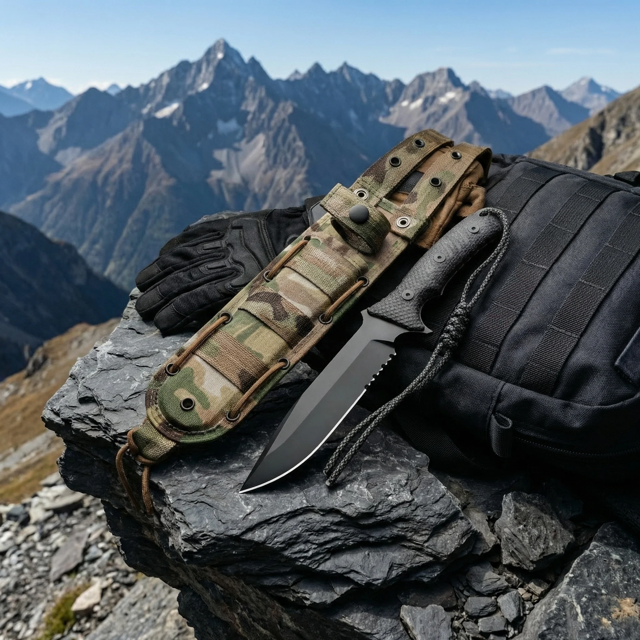 Cuchillo fijo de acero para exteriores táctico con funda camping - imagen 5