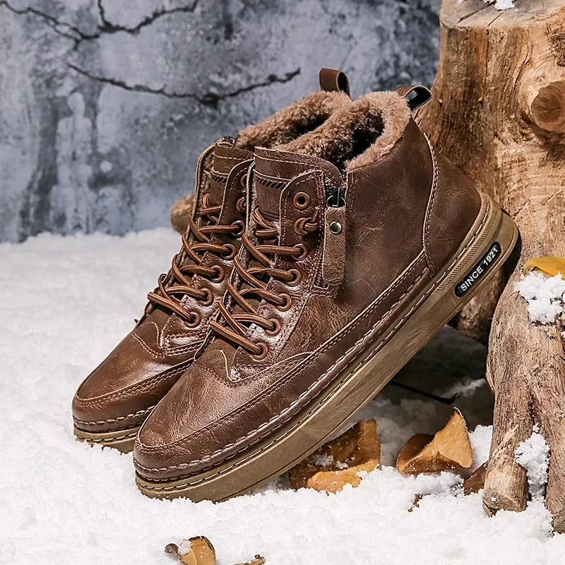 Botas nieve impermeable para hombre piel cálida trabajo exterior - imagen 2