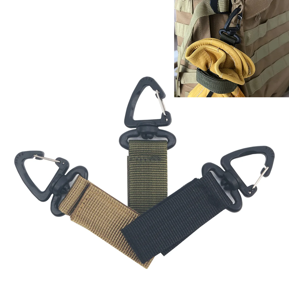 Mosquetón táctico nailon – Giratorio 360° con sistema MOLLE y clip cinturón - imagen 2