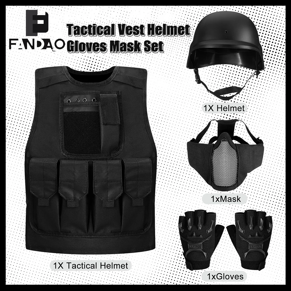 Chaleco táctico infantil Airsoft con casco, guantes y máscara CS - imagen 3