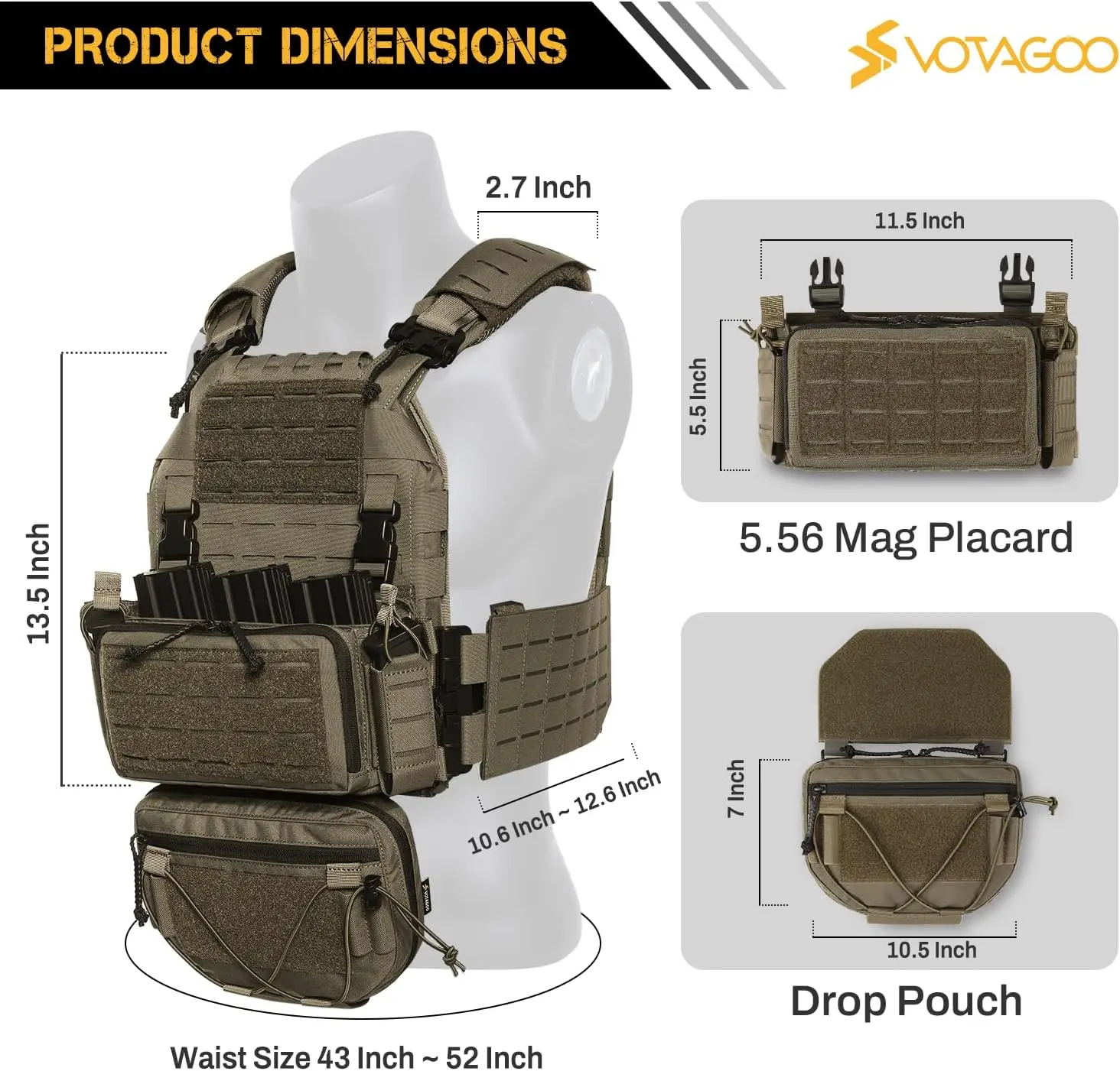 VOTAGOO Chaleco táctico ajustable con bolsa admin de caída - imagen 3