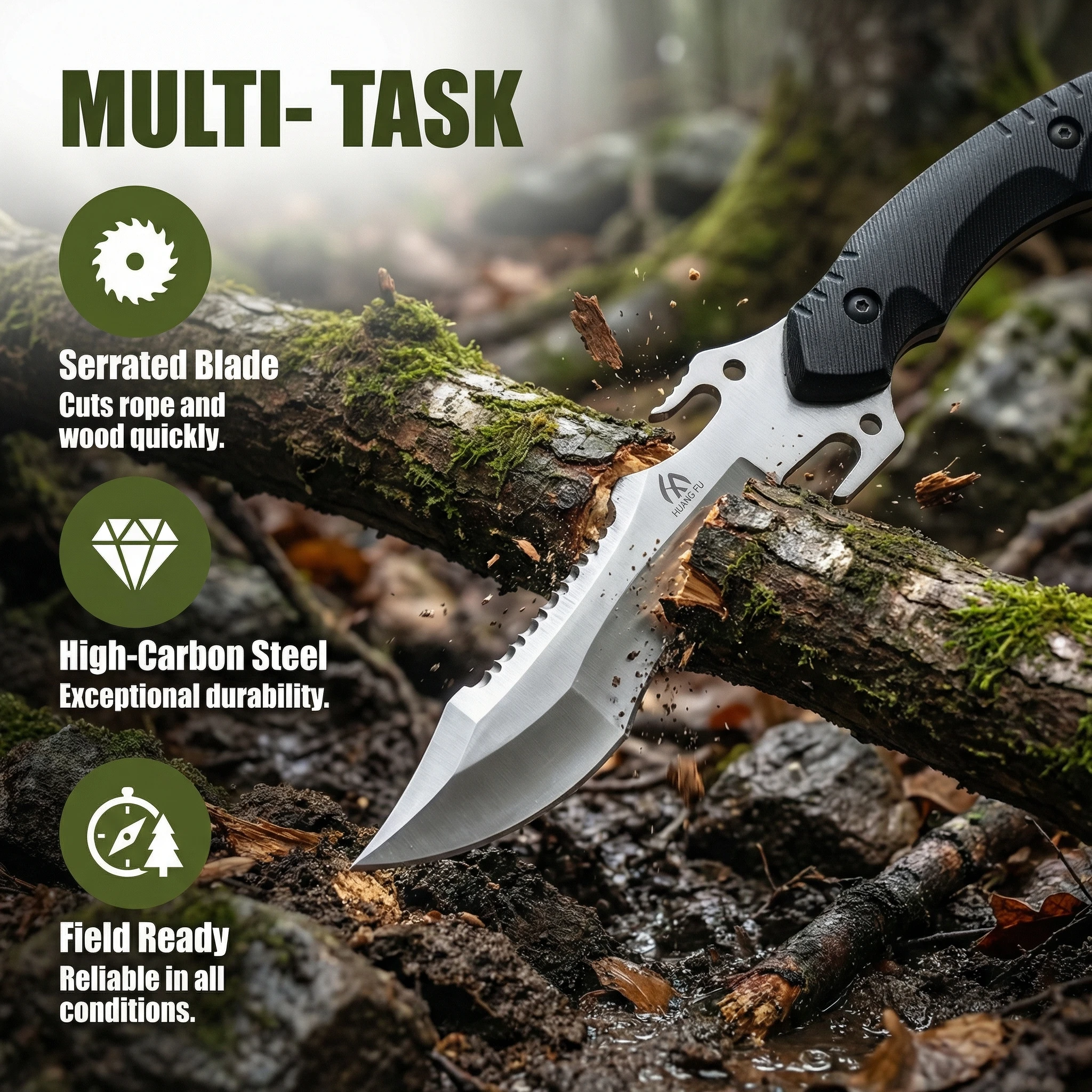 Cuchillo táctico hoja fija mango G10 con funda para aire libre - imagen 5