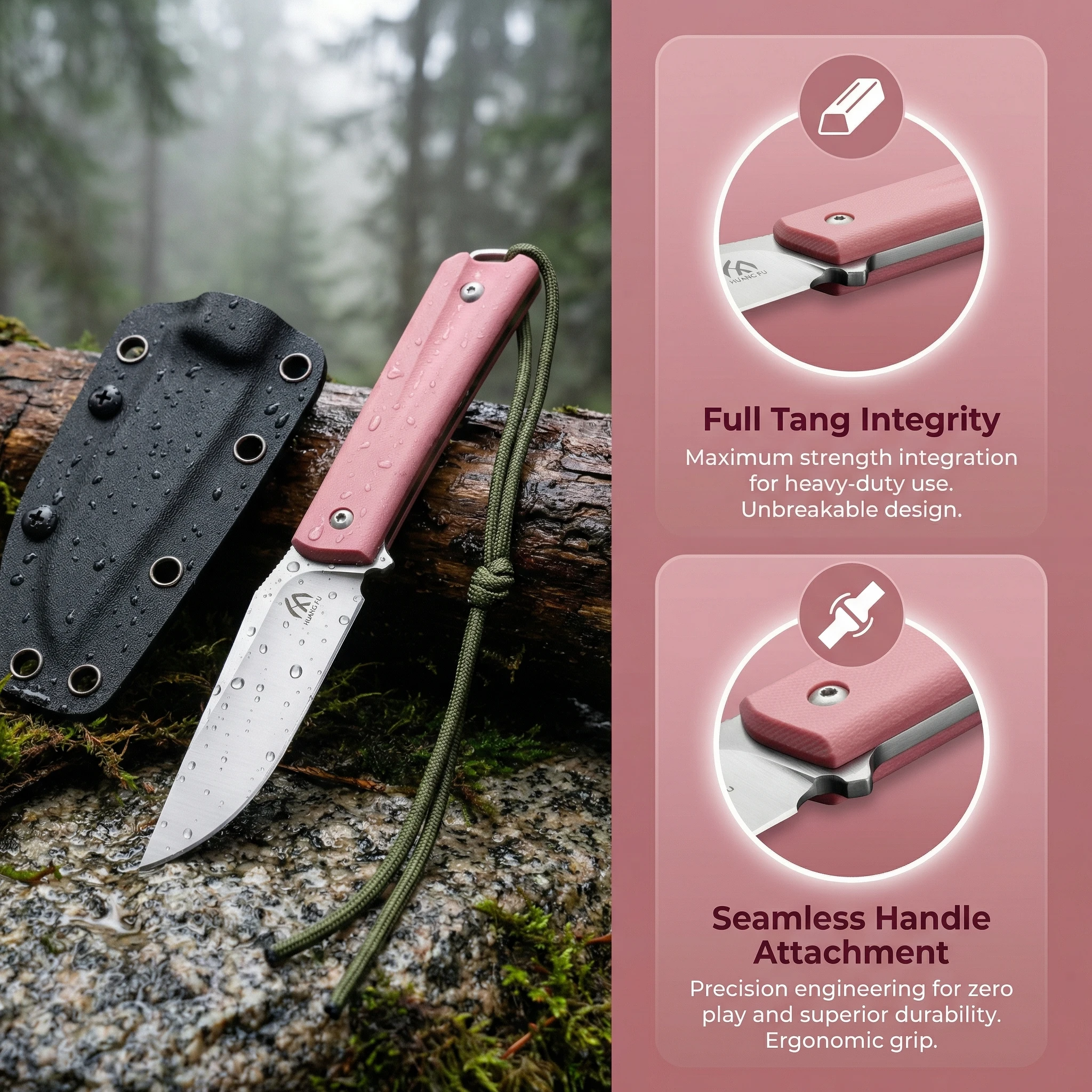 Cuchillo fijo táctico con mango G10 y funda para exteriores - imagen 3