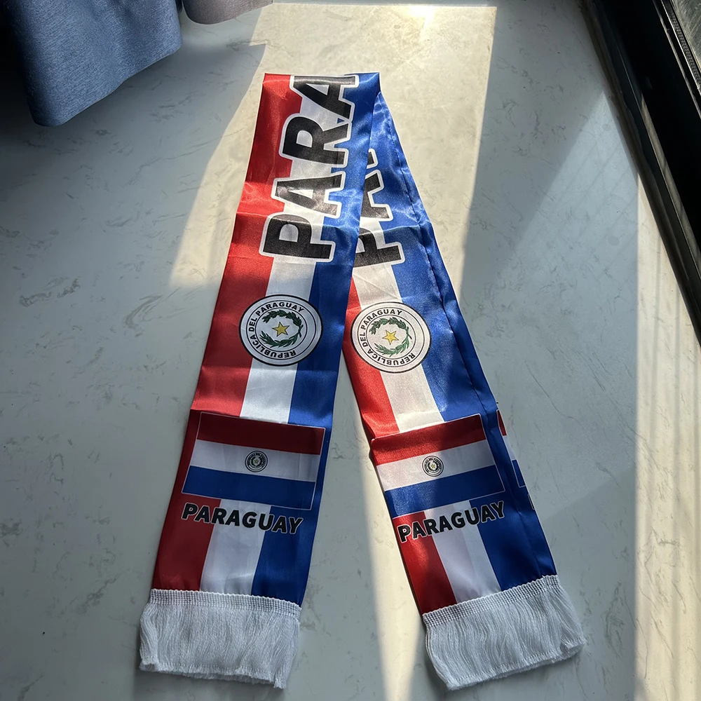 Bufanda bandera de Paraguay satén doble cara con borlas para fútbol - imagen 2