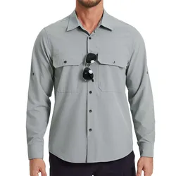 Camisa táctica de secado rápido con bolsillos y manga larga elástica