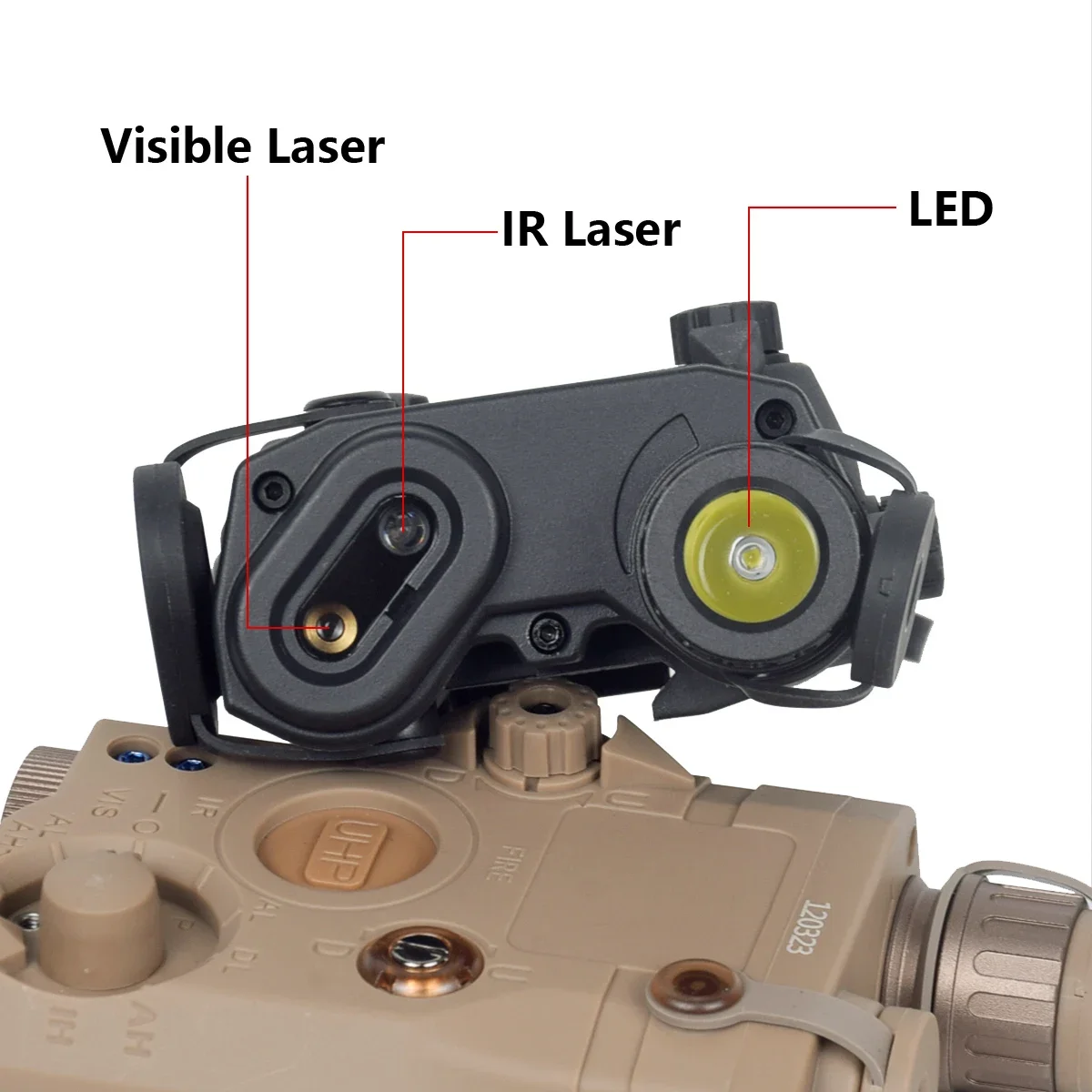 Linterna táctica PEQ-15 M600 compacta con luz roja, verde, azul e IR - imagen 4