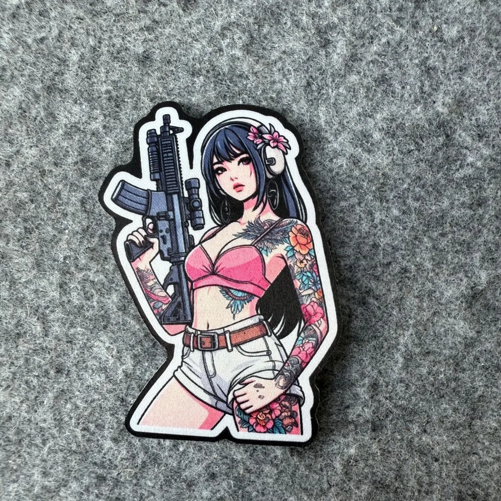 Parche de moral táctico chica anime tatuada con velcro - imagen 3