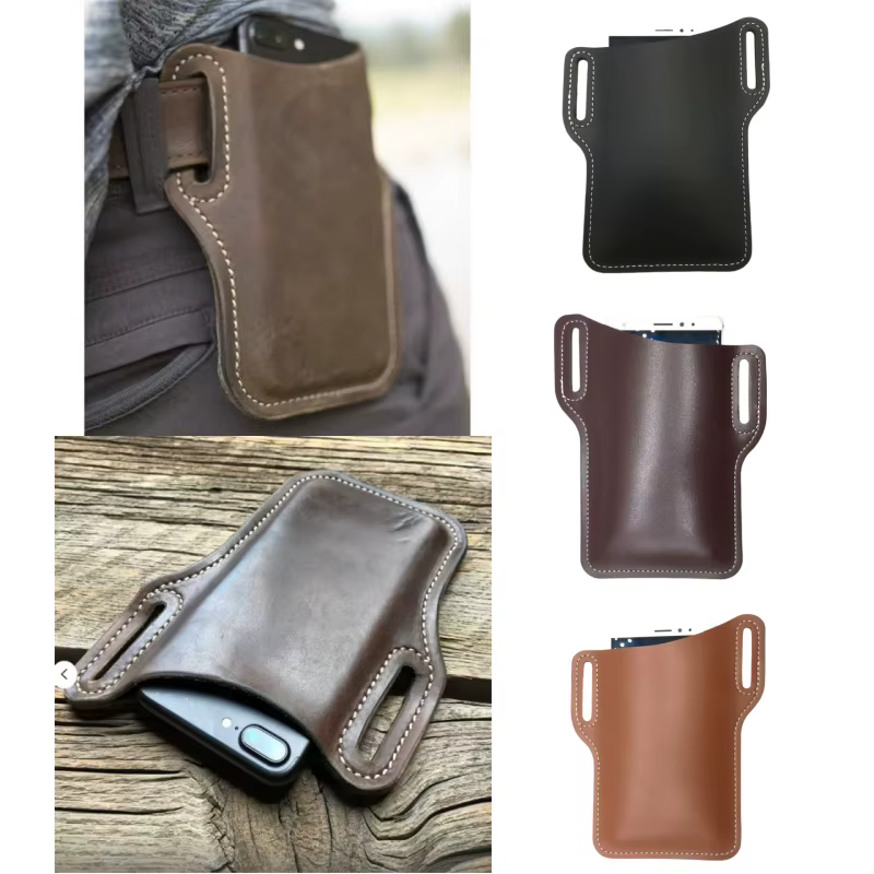 Riñonera táctica de cuero retro con estampado caballo para hombre