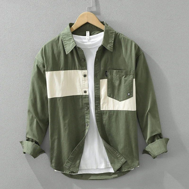Camisa táctica vintage manga larga con parches y cuello algodón - imagen 2
