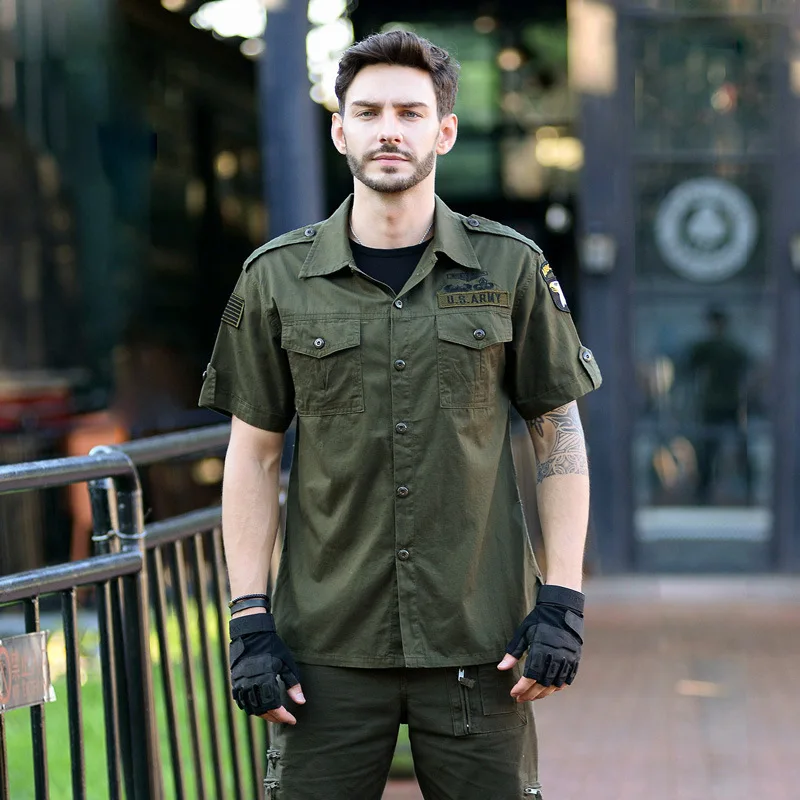 Camisa táctica algodón manga corta bolsillos múltiples para hombre - imagen 2